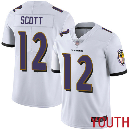 Baltimore Ravens Limited White Youth Jaleel Scott Road Jersey NFL Football #12 Vapor Untouchable->youth nfl jersey->Youth Jersey